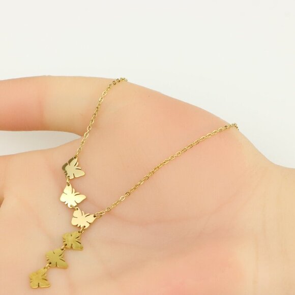 Yellow Gold Butterfly Pendant Necklace in Adjustable Chain Length, XPNL0357 - Picture 5 of 13